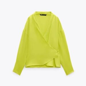 Zara Neon Lime Wrap Blouse